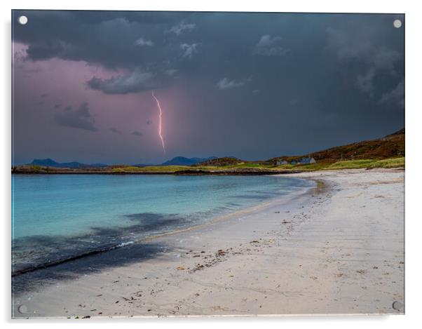  Sunset and Lightning at Mellon Udrigle Beach Acrylic by Colin Allen