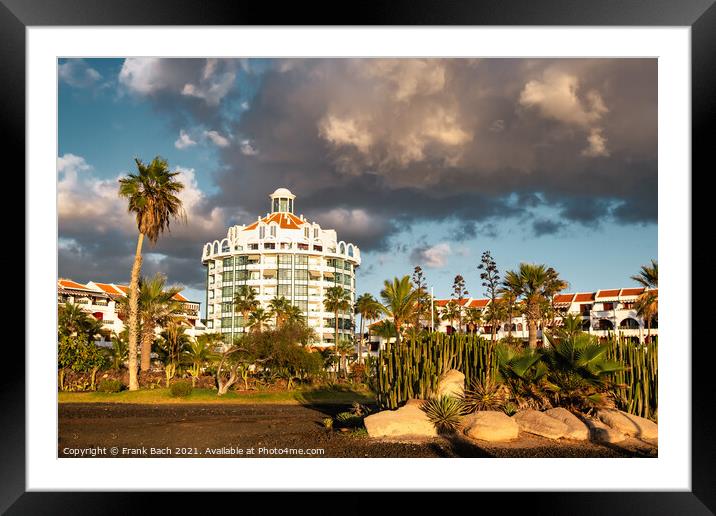 Hotel resort in concrete in Playa los Americas on Tenerife, Spai Framed Mounted Print by Frank Bach