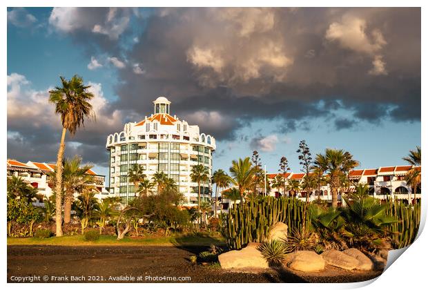 Hotel resort in concrete in Playa los Americas on Tenerife, Spai Print by Frank Bach