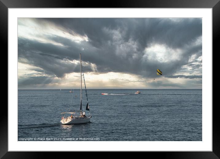 Beach with surfers Playa Los Americas on Tenerife, Spain Framed Mounted Print by Frank Bach