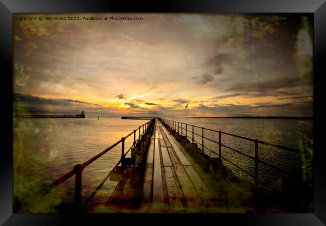 Sunrise over the Old Wooden Pier Framed Print by Jim Jones