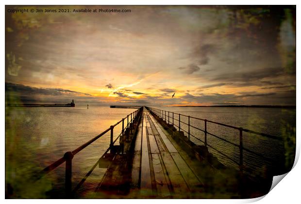 Sunrise over the Old Wooden Pier Print by Jim Jones