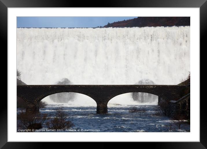 Caban Coch reservoir in overflow, Elan Valley, Mid Wales, UK Framed Mounted Print by Andrew Bartlett