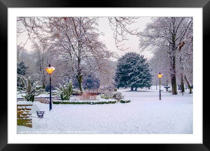 The Pavilion Gardens in the snow Framed Mounted Print by geoff shoults
