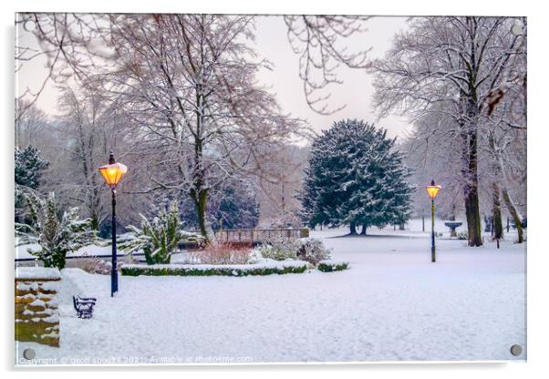 The Pavilion Gardens in the snow Acrylic by geoff shoults