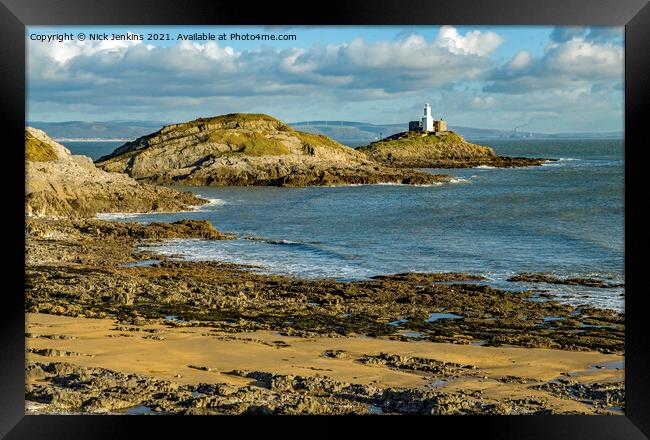 Mumbles lighthouse from Bracelet Bay on Gower  Framed Print by Nick Jenkins