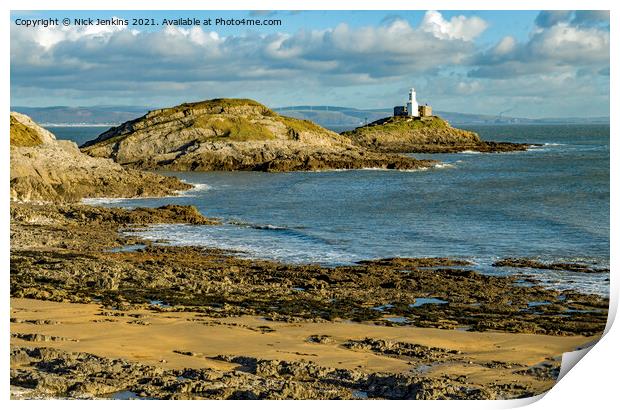 Mumbles lighthouse from Bracelet Bay on Gower  Print by Nick Jenkins