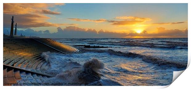 Cleveleys Beach, High Tide Sunset Print by Michele Davis