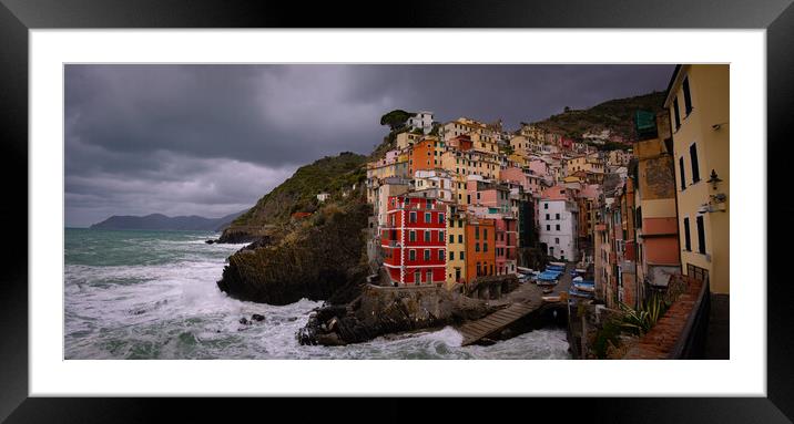 Colorful houses of Riomaggiore at the Italian west coast - Cinqu Framed Mounted Print by Erik Lattwein
