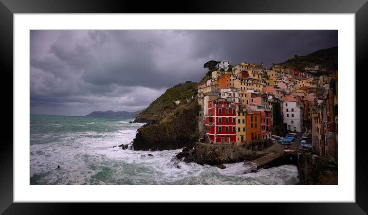Colorful houses of Riomaggiore at Cinque Terre Framed Mounted Print by Erik Lattwein