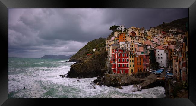 Colorful houses of Riomaggiore at Cinque Terre Framed Print by Erik Lattwein