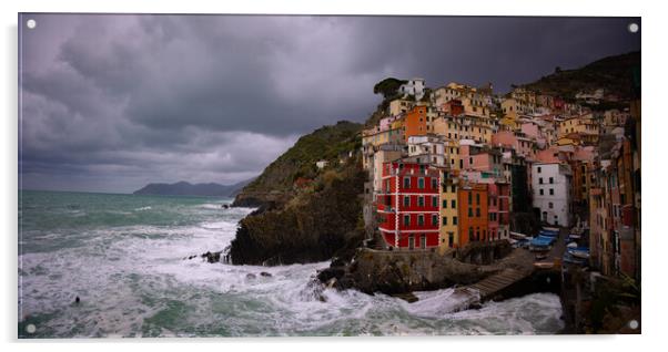 Colorful houses of Riomaggiore at Cinque Terre Acrylic by Erik Lattwein