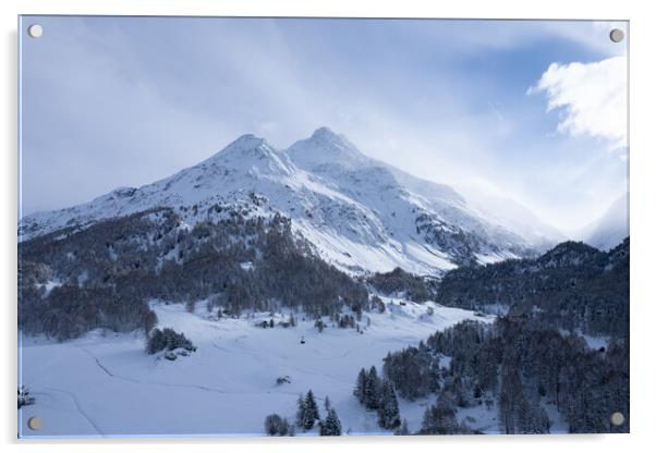 Wonderful winter landscape in the mountains - Swiss alps Acrylic by Erik Lattwein