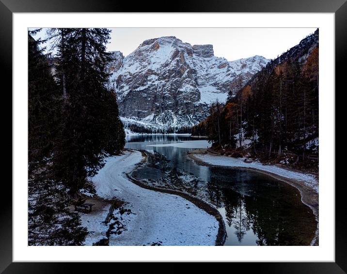 Wonderful Lake in the Dolomites called Pragser Wildsee in the It Framed Mounted Print by Erik Lattwein
