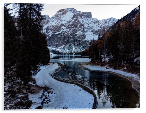 Wonderful Lake in the Dolomites called Pragser Wildsee in the It Acrylic by Erik Lattwein