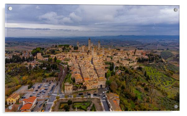 Village of San Gigmignano in Tuscany Italy - aerial view Acrylic by Erik Lattwein