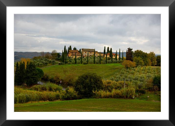 Typical country houses and cypresses in Tuscany Framed Mounted Print by Erik Lattwein