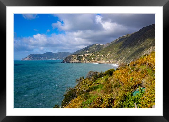 Beautiful coast of Cinque Terre in Italy on a sunny day Framed Mounted Print by Erik Lattwein