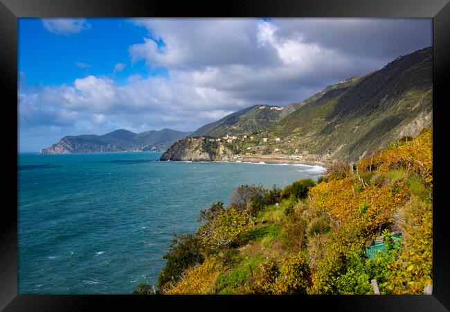 Beautiful coast of Cinque Terre in Italy on a sunny day Framed Print by Erik Lattwein