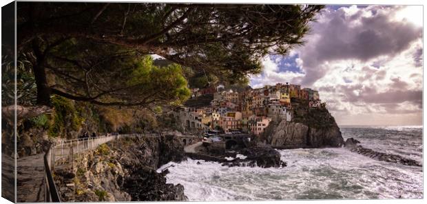 The colorful houses of Manarola in Cinque Terre  Canvas Print by Erik Lattwein