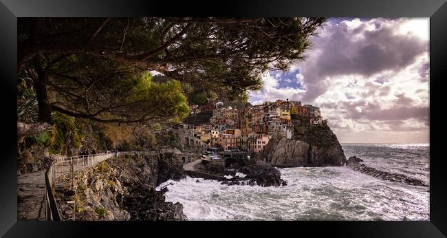 The colorful houses of Manarola in Cinque Terre  Framed Print by Erik Lattwein