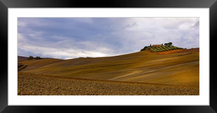 The colorful hills of the Tuscan landscape in autumn Framed Mounted Print by Erik Lattwein