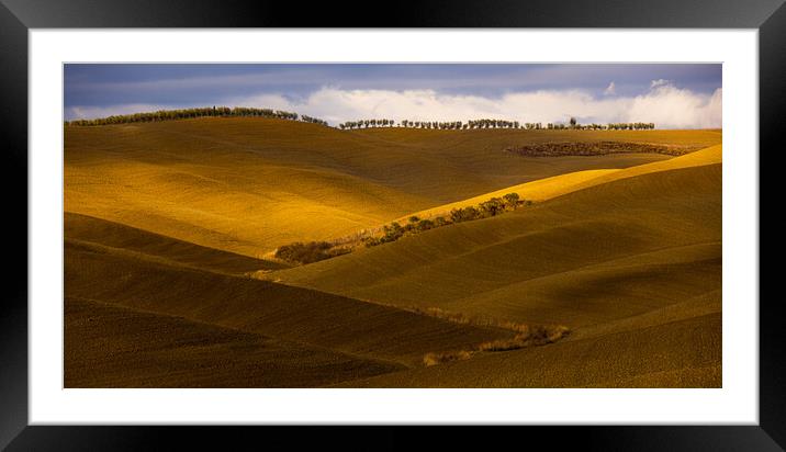 Typical view in Tuscany - the colorful rural fields and hills Framed Mounted Print by Erik Lattwein
