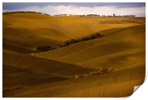 Typical view in Tuscany - the colorful rural fields and hills Print by Erik Lattwein