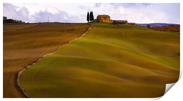 Typical rural fields and landscape in Tuscany Italy Print by Erik Lattwein