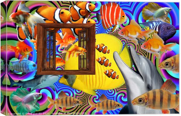 OUTSIDE THE WINDOW-SWIMMING WITH FISHES 2 Canvas Print by OTIS PORRITT