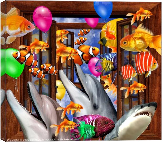 OUTSIDE THE WINDOW-SWIMMING WITH FISHES Canvas Print by OTIS PORRITT