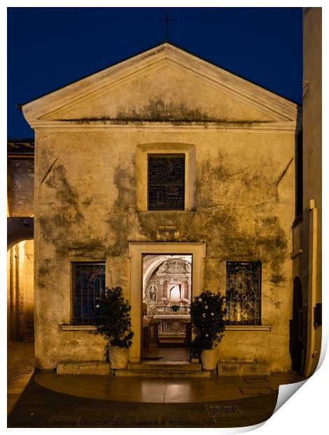 Sant’Anna della Rocca church in Sirmione at Night Print by Dietmar Rauscher