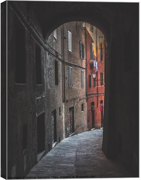 Old Alley in Siena, Via del Luparello Canvas Print by Dietmar Rauscher
