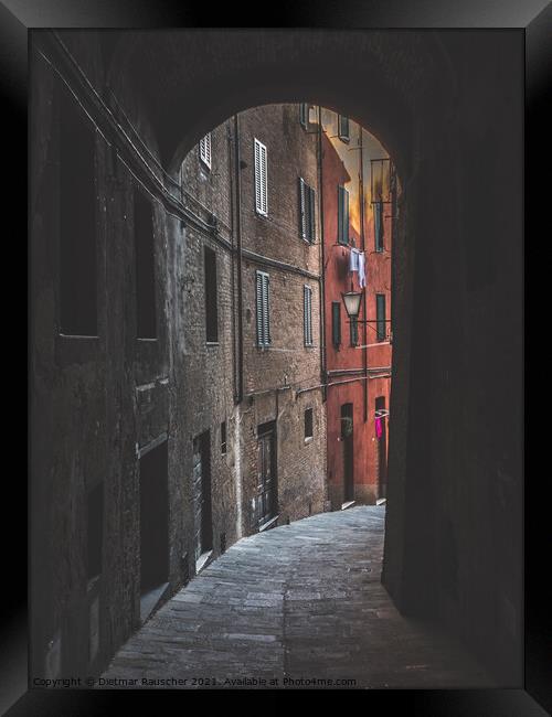 Old Alley in Siena, Via del Luparello Framed Print by Dietmar Rauscher
