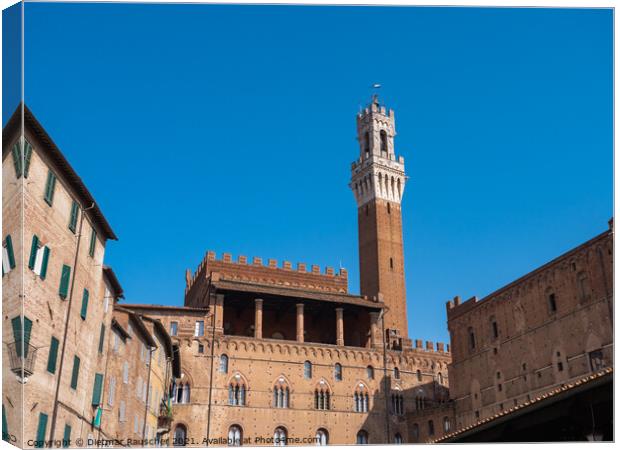 Torre del Mangia and Loggia of the Palazzo Pubblico in Siena Canvas Print by Dietmar Rauscher