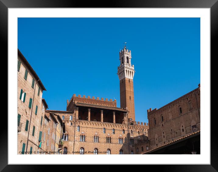 Torre del Mangia and Loggia of the Palazzo Pubblico in Siena Framed Mounted Print by Dietmar Rauscher