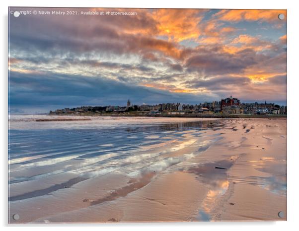 Sunrise at West Sands Beach St. Andrews Acrylic by Navin Mistry