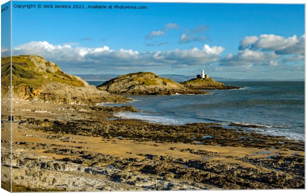 Mumbles Lighthouse from Bracelet Bay  Canvas Print by Nick Jenkins