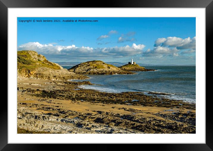 Mumbles Lighthouse from Bracelet Bay  Framed Mounted Print by Nick Jenkins
