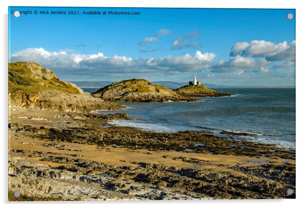 Mumbles Lighthouse from Bracelet Bay  Acrylic by Nick Jenkins