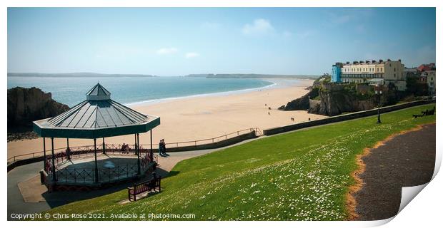 Tenby, beach view from Castle Hill Print by Chris Rose