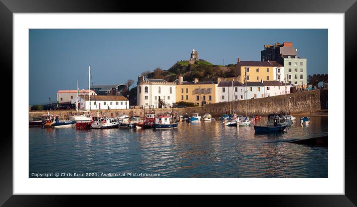 Tenby, pastel coloured buildings line the harbour Framed Mounted Print by Chris Rose