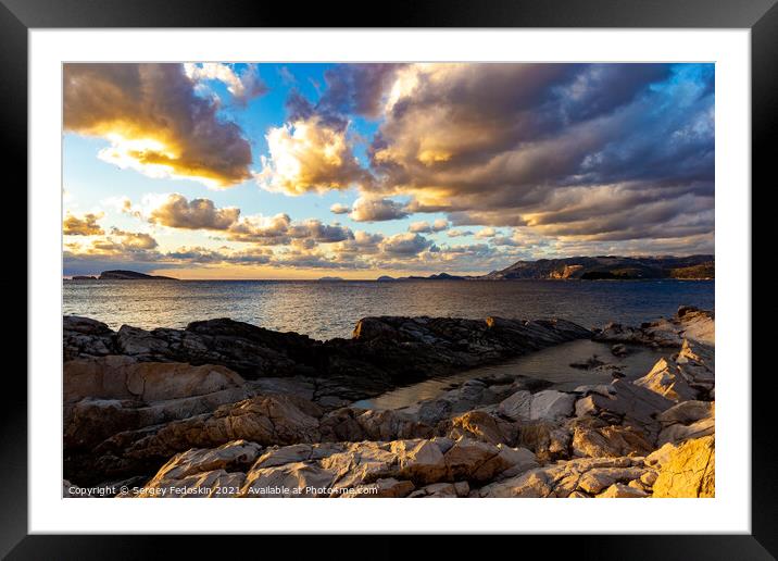 Sunset over the Adriatic sea in Croatia. Framed Mounted Print by Sergey Fedoskin