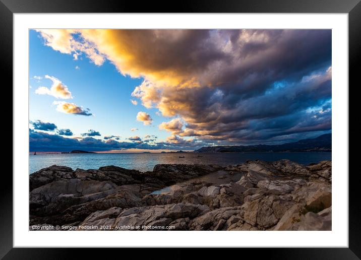 Sunset over the Adriatic sea in Croatia. Framed Mounted Print by Sergey Fedoskin