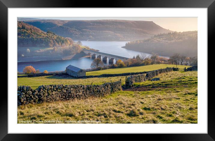 Ashopton Viaduct  with Autumn colours Framed Mounted Print by Chris Drabble