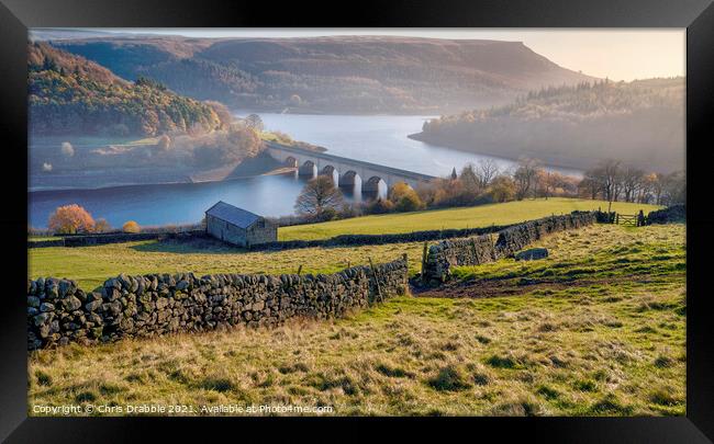 Ashopton Viaduct  with Autumn colours Framed Print by Chris Drabble
