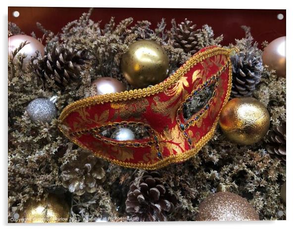 Christmas Venetian Mask Acrylic by Simon Marlow