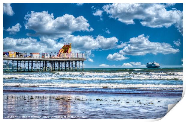 Red Sandy Beach Meets Cruise Ship Print by Roger Mechan