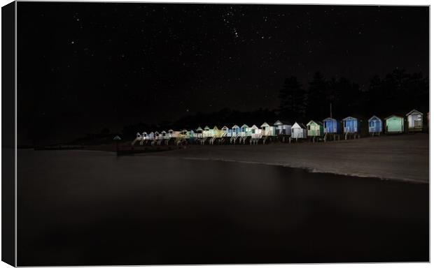 Beach huts under the stars - Wells next the Sea Canvas Print by Gary Pearson