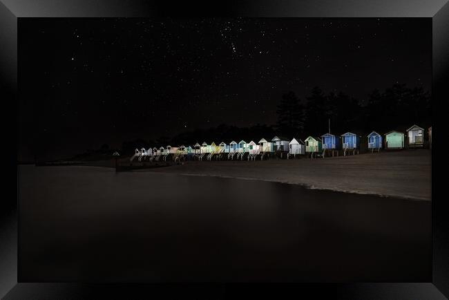 Beach huts under the stars - Wells next the Sea Framed Print by Gary Pearson